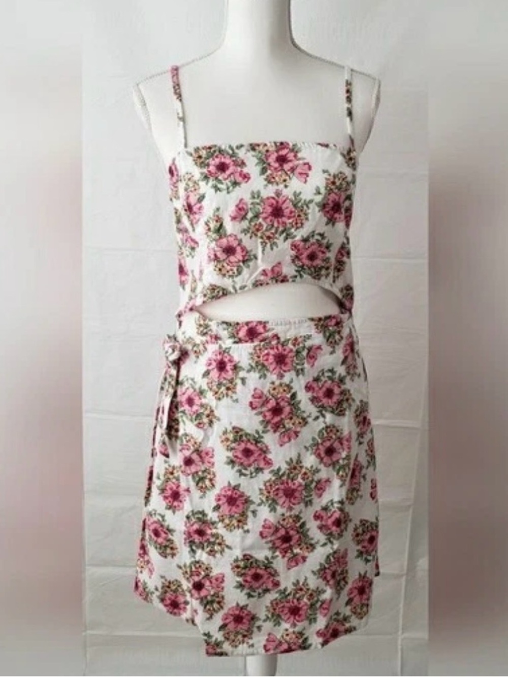 Cutout Sundress Floral Garden Party Cottagecore Spaghetti Straps Vacation XL Jr